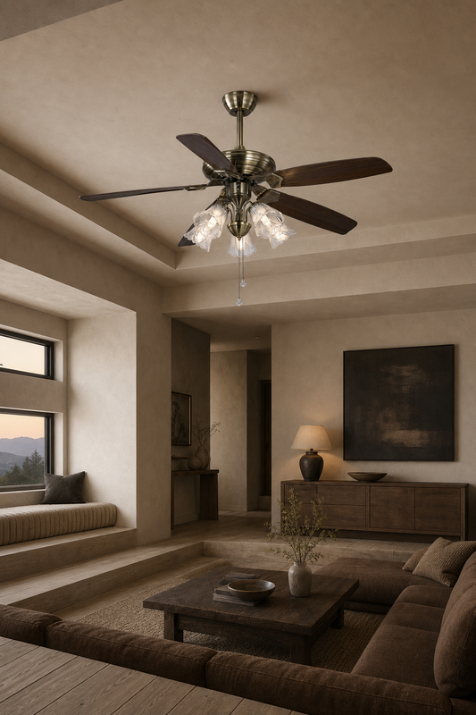 Antique Brass Pull-Chain Ceiling Fan with Five Lights - FAN932-01