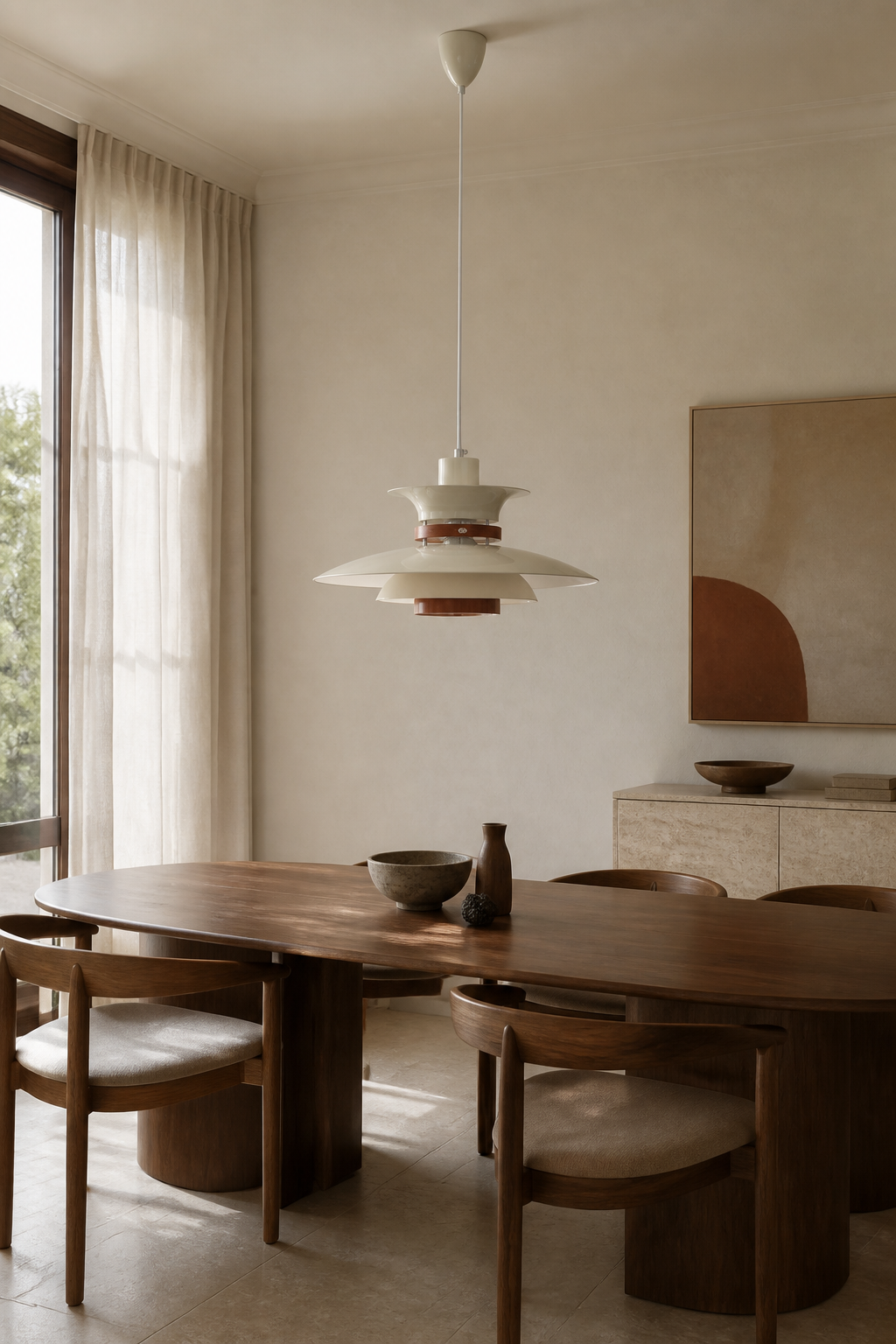 
Layered Aluminum and Walnut Pendant Light