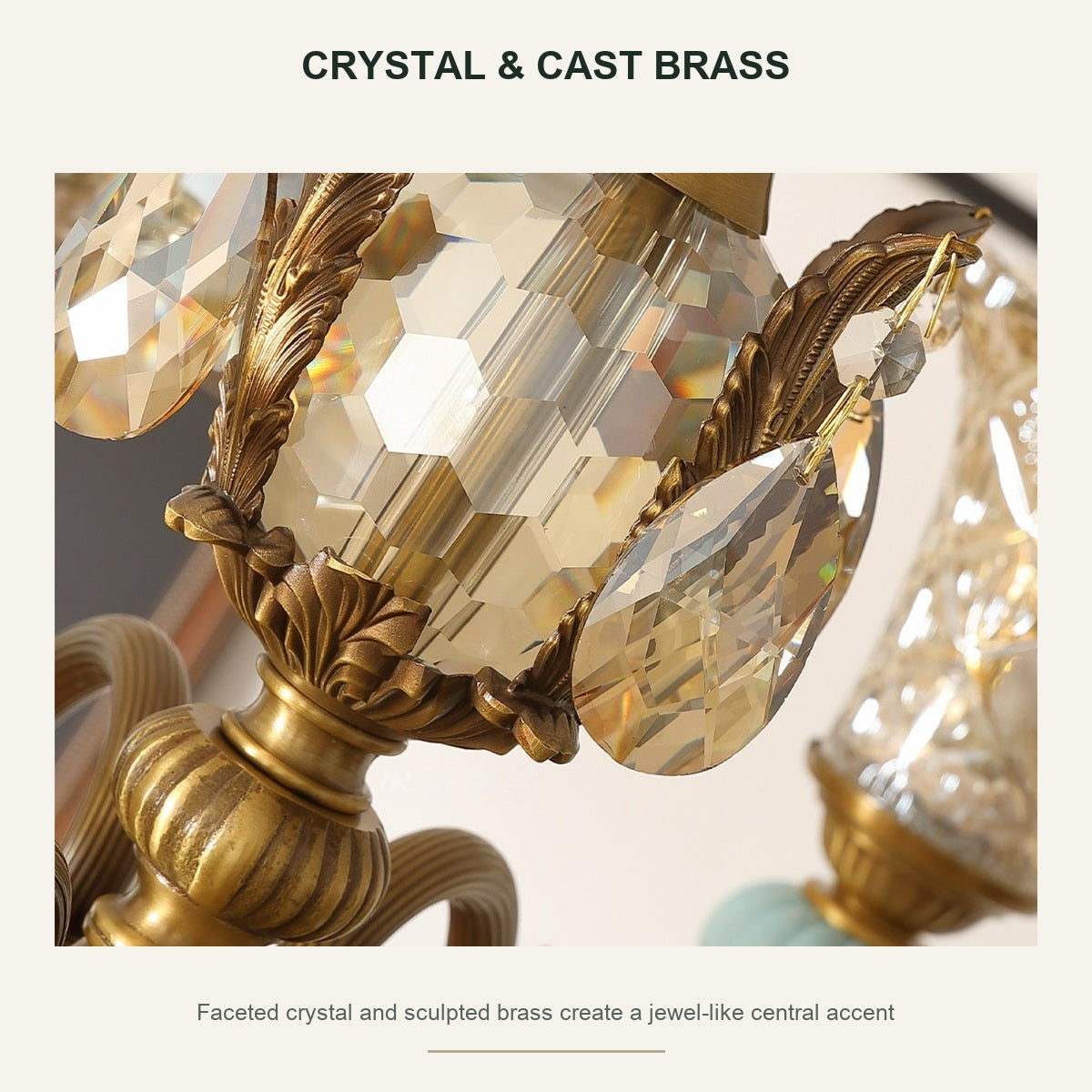 
Blue Glazed Ceramic Brass Crystal Chandelier