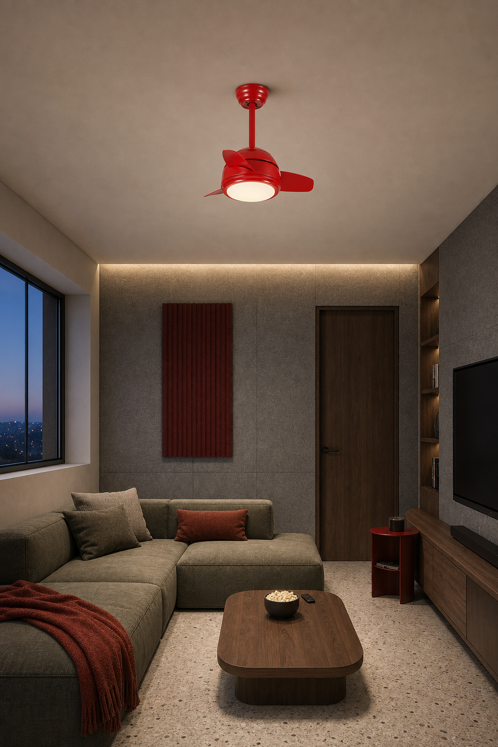
Red Compact Ceiling Fan with Light - FAN930-02