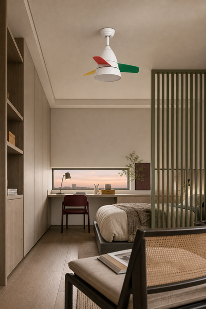 White Multicolor-Blade Ceiling Fan with Light - FAN931-01