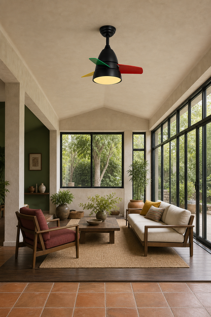 Black Multicolor-Blade Ceiling Fan with Light - FAN931-02