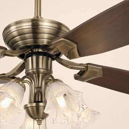 Antique Brass Pull-Chain Ceiling Fan with Five Lights - FAN932-01